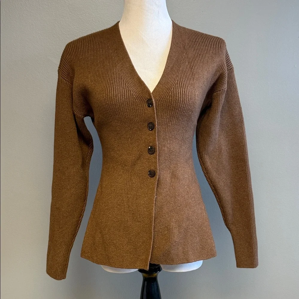 H&M Brown Ribbed Cardigan NWT Size S Button Front - Picture 1 of 5